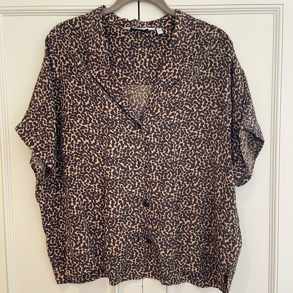 Leopard Short Sleeve Button Up Blouse